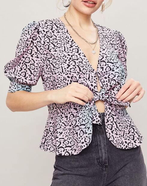 Top Panthère bleu/rose