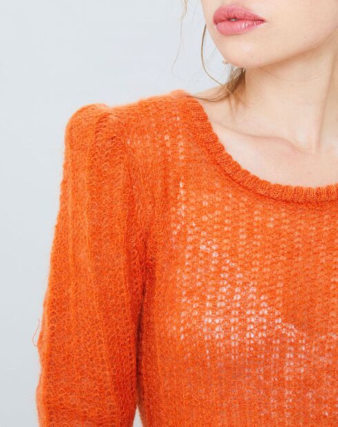 Pull fin en Laine & Mohair mélangée Pierrette orange