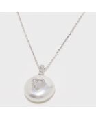 Pendentif Diamants 0.07 ct & Perle or blanc