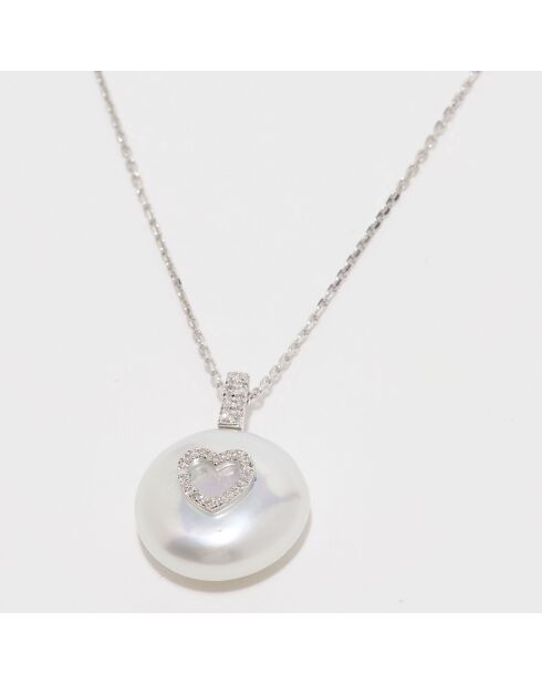 Pendentif Diamants 0.07 ct & Perle or blanc