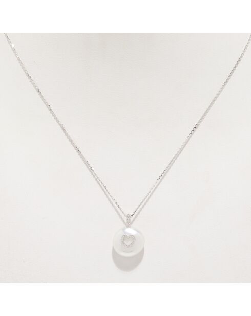 Pendentif Diamants 0.07 ct & Perle or blanc