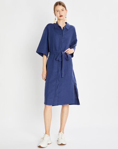 Robe Chemise 100% Lin Mid bleu moyen