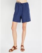 Short 100% Lin Elastique bleu moyen