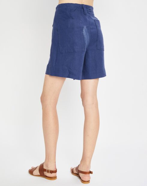 Short 100% Lin Elastique bleu moyen