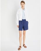 Short 100% Lin Elastique bleu moyen