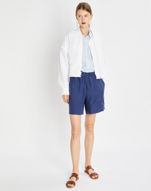 Short 100% Lin Elastique bleu moyen