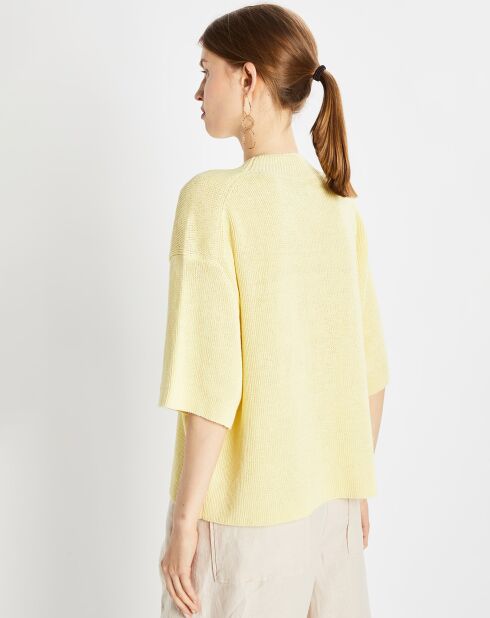 Pull 100% Lin manches courtes Col R jaune clair