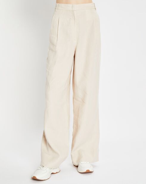 Pantalon 100% Lin Plissé Large Kl beige