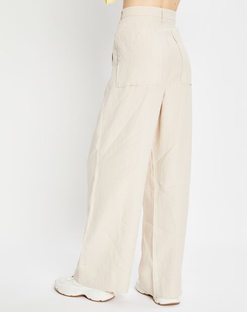 Pantalon 100% Lin Plissé Large Kl beige