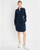 Robe Chemise en Velours côtelé ceinturé bleu marine