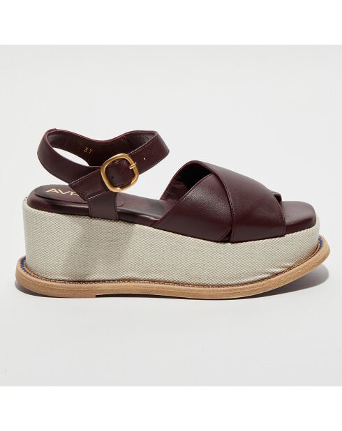 Keilsandalen Dada aus Leder in Burgunderrot, Absatz 7 cm