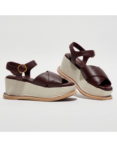 Keilsandalen Dada aus Leder in Burgunderrot, Absatz 7 cm