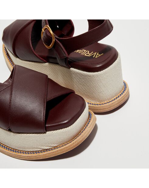 Keilsandalen Dada aus Leder in Burgunderrot, Absatz 7 cm