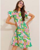 Robe Iris rose/vert