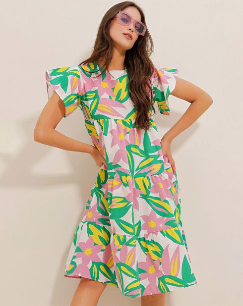 Robe Iris rose/vert