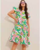 Robe Iris rose/vert