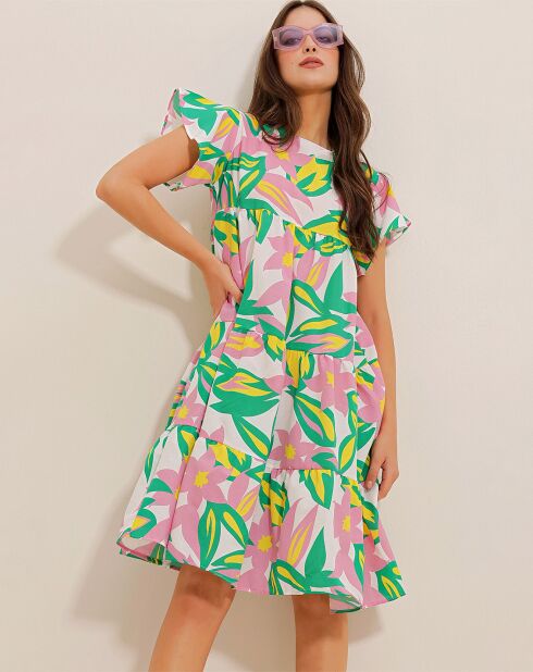 Robe Iris rose/vert