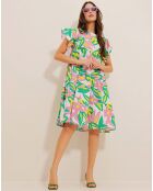 Robe Iris rose/vert