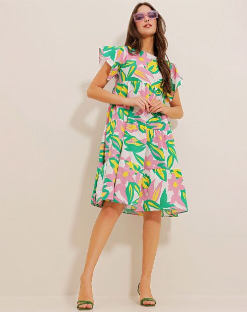 Robe Iris rose/vert
