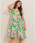 Robe Iris rose/vert