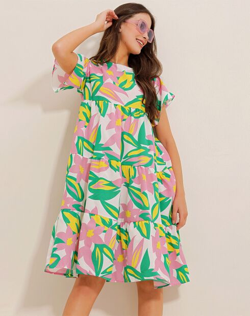 Robe Iris rose/vert