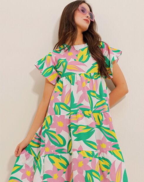 Robe Iris rose/vert