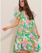 Robe Iris rose/vert