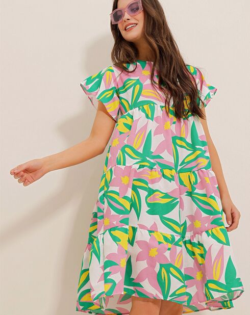 Robe Iris rose/vert