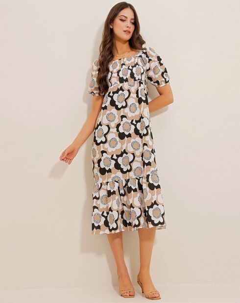 Robe Nina beige/noir/blanc