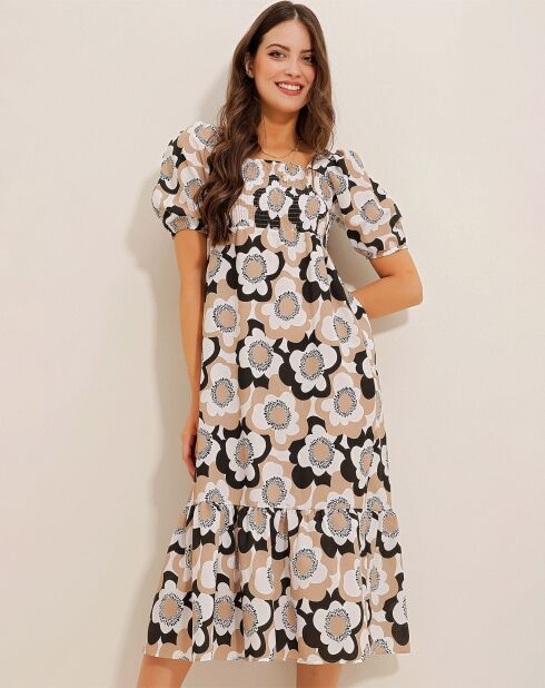 Robe Nina beige/noir/blanc