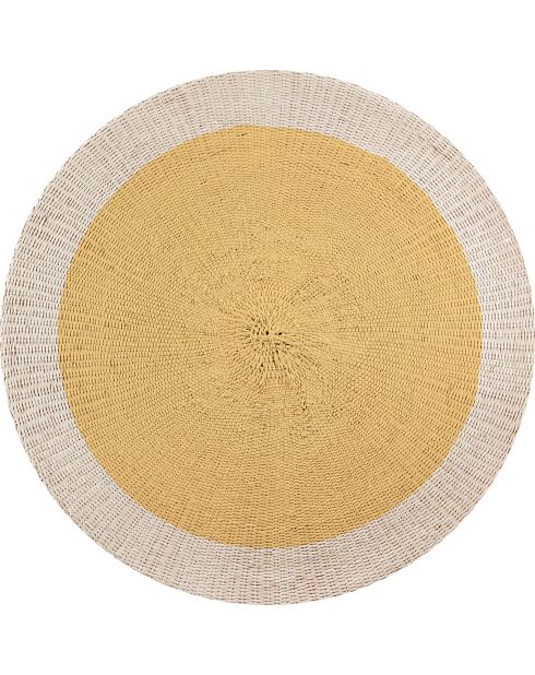 Tappeto per esterni/interni multicolore in rattan giallo - D.150 cm