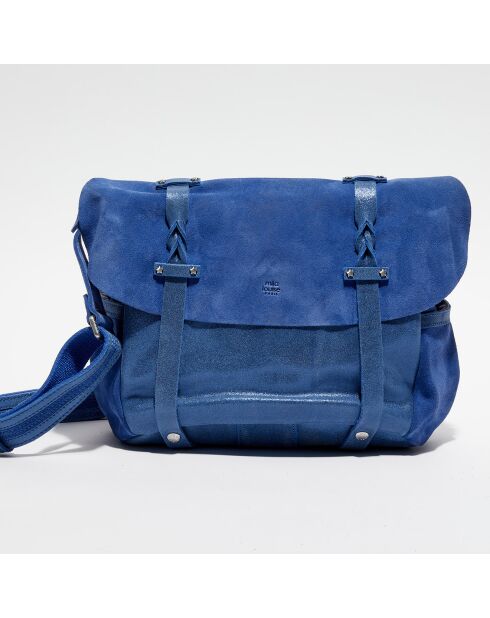 Sac besace en Cuir Olou Spark bleu - 35x16x23 cm