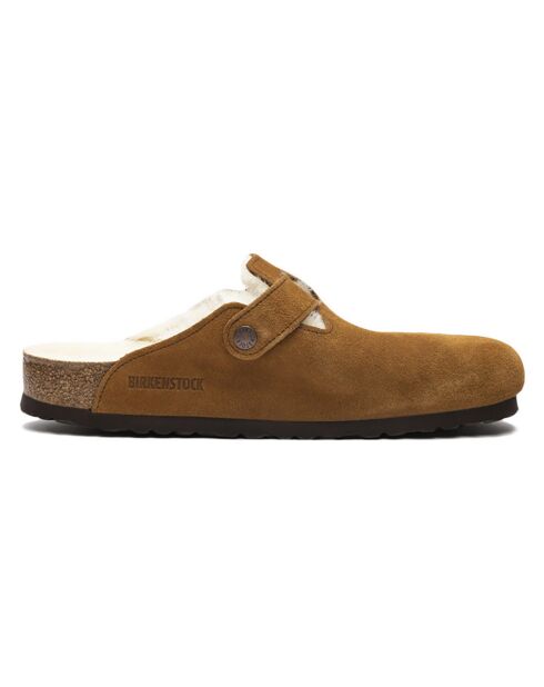 Sabots fourrées Laine en Velours de Cuir Boston cognac