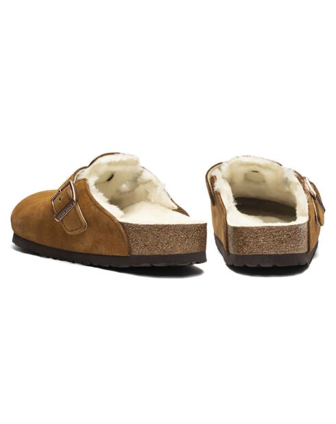 Sabots fourrées Laine en Velours de Cuir Boston cognac