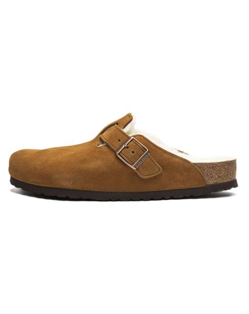 Sabots fourrées Laine en Velours de Cuir Boston cognac