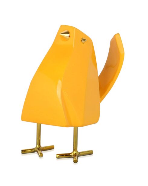 Sculpture en résine Oiseau jaune  - 14x8x11 cm