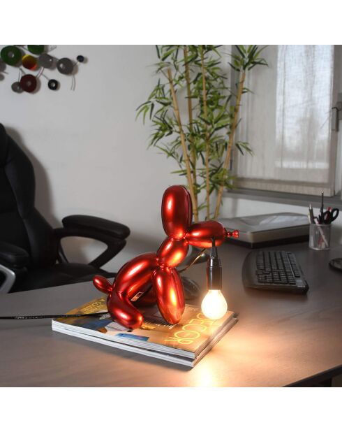 Lampe Chien ballon assis rouge - 29x27x18 cm