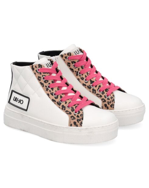 Sneakers en Cuir Alia blanc/rose/léopard