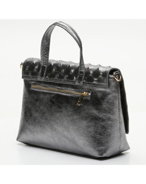 Sac à main en Cuir Alice gris métallique - 34.5x23x12 cm