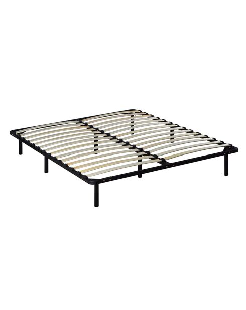 Cadre à lattes en métal Somkit noir/bois - 160x200 cm