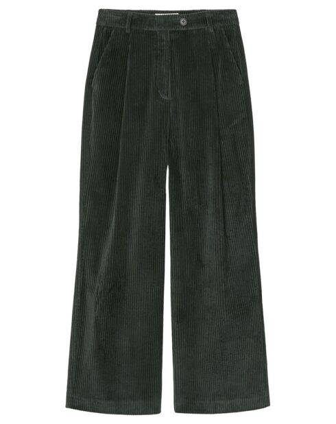 Pantalon large en Velours côtelé à revers vert foncé