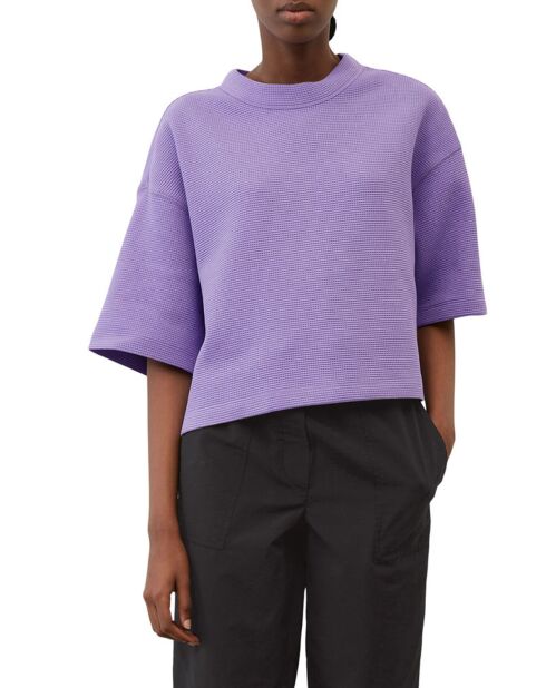 T-Shirt gaufré manches 3/4 Boxy violet clair
