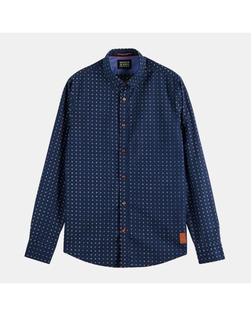 Chemise Slim Fit en Popeline imprimée bleu marine