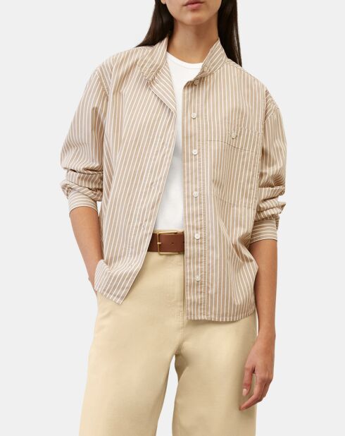 Chemise à rayures col mao beige