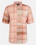 Chemise ample en Coton & Lin Madras Blocking à carreaux rose