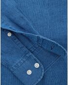 Chemise en Lin & Coton Slim Fit Text micro imprimé bleu moyen