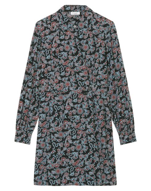 Robe midi imprimée noir/multicolore