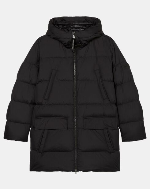 Parka puffa mi longueg à capuche noire