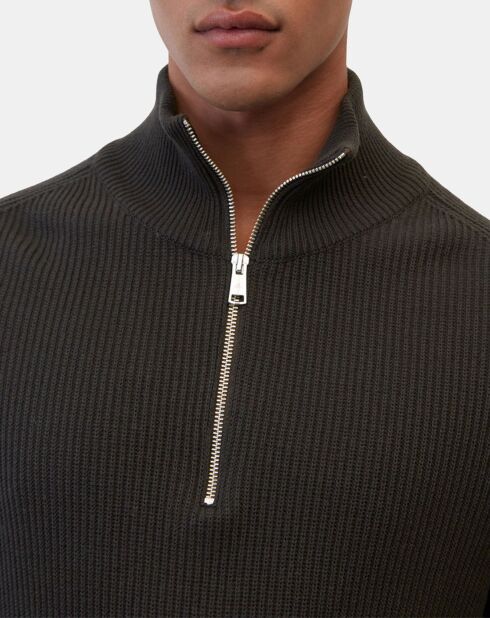 Pull en Coton & Laine côtelé marron foncé