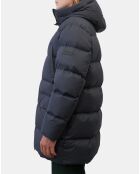 Parka Puffa mi-longue à capuche bleu marine